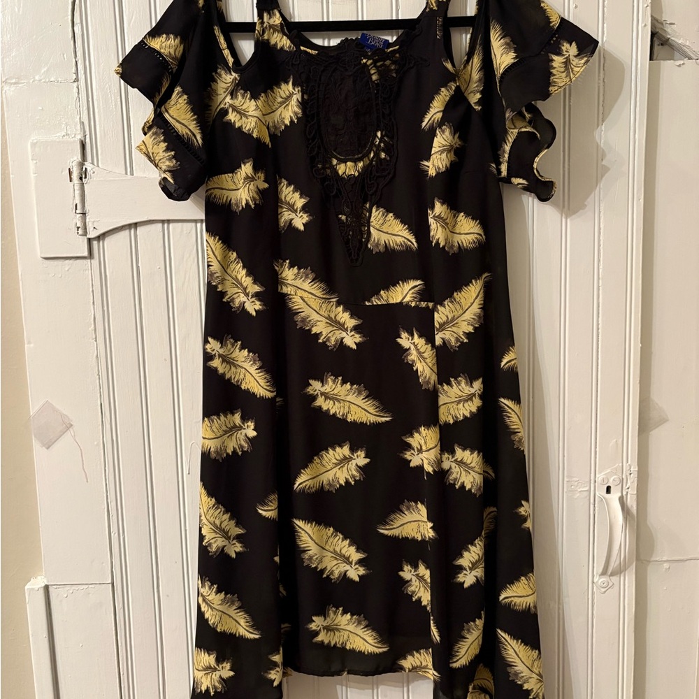 Disney Beauty and the Beast Feather Print Chiffon Dress Lined Size L - Picture 6 of 6